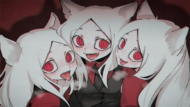 nsfw saferoom background with Cerberus from Helltaker